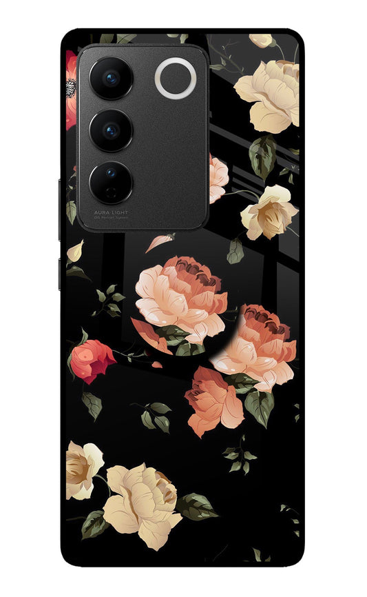 Flowers Vivo V27/V27 Pro Glass Case