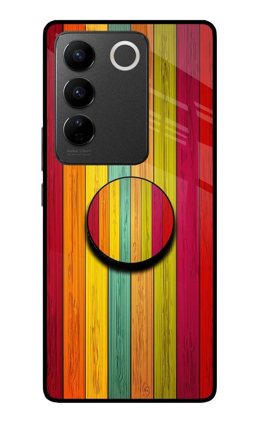 Multicolor Wooden Vivo V27/V27 Pro Glass Case