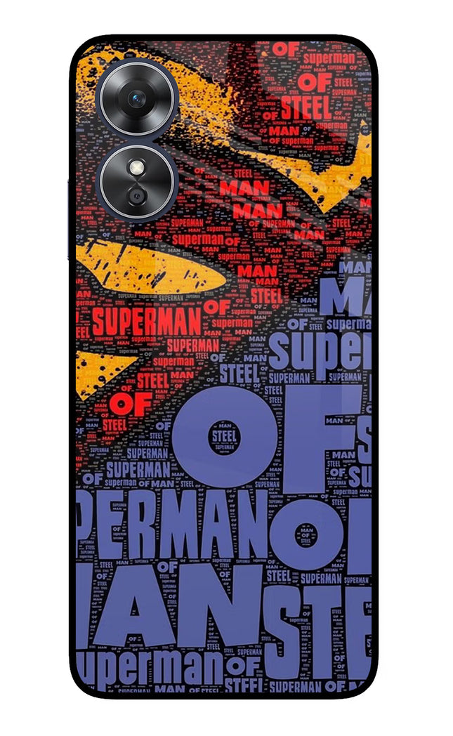 Superman Oppo A17 Glass Case Back Cover by Casekaro