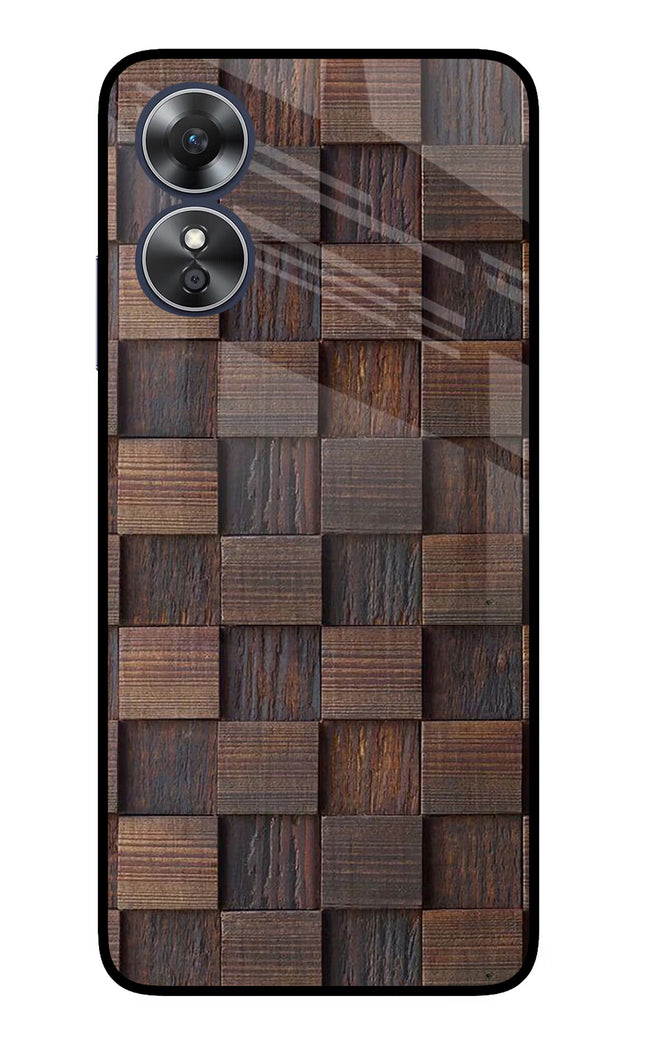 Wooden Cube Design Oppo A17 Glass Case Back Cover by Casekaro