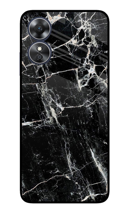 Black Marble Texture Oppo A17 Glass Case