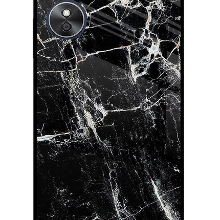 Black Marble Texture Oppo A17 Glass Case Back Cover by Casekaro