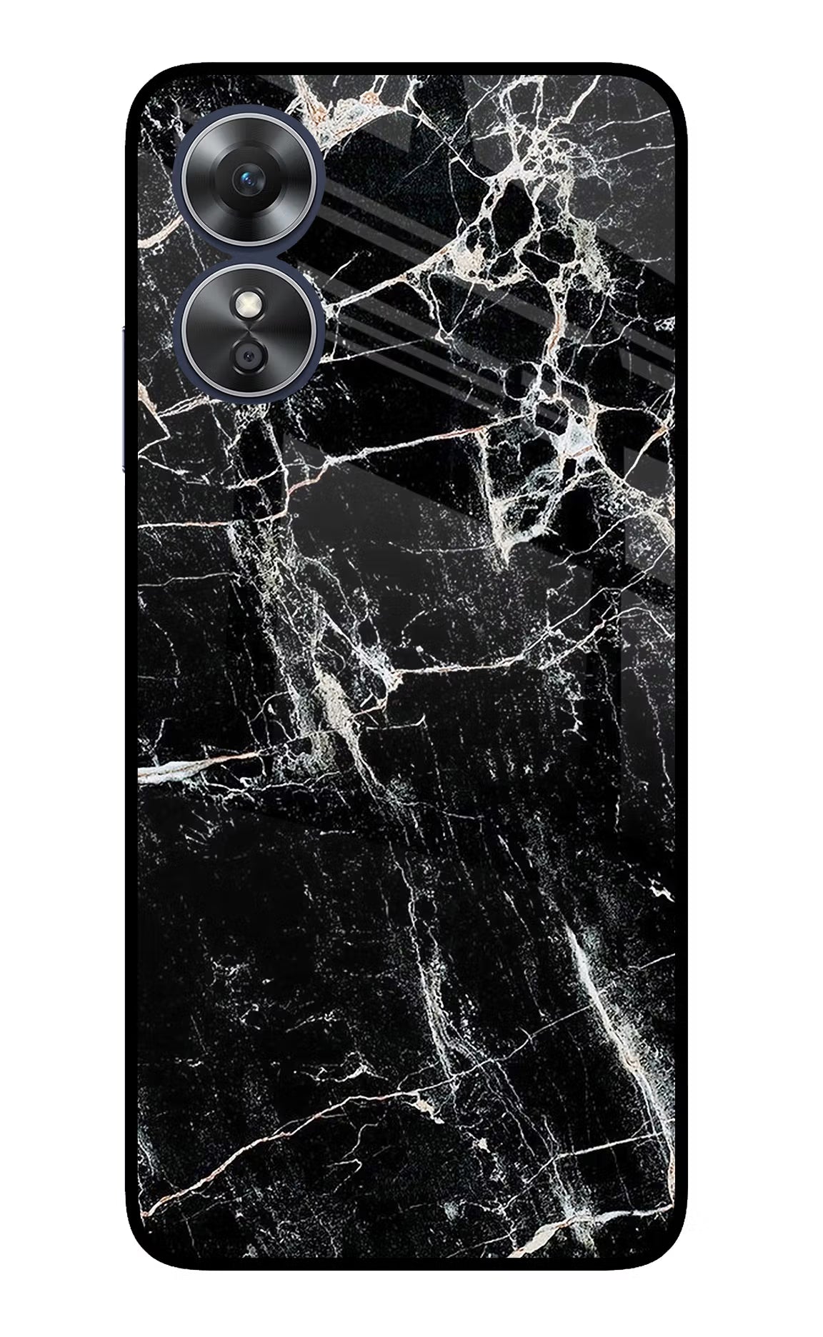 Black Marble Texture Oppo A17 Glass Case Back Cover by Casekaro