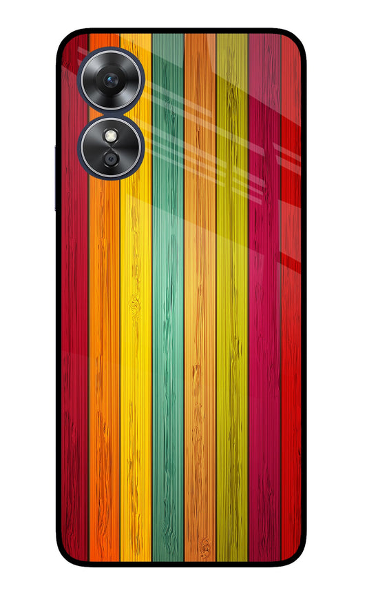 Multicolor Wooden Oppo A17 Glass Case