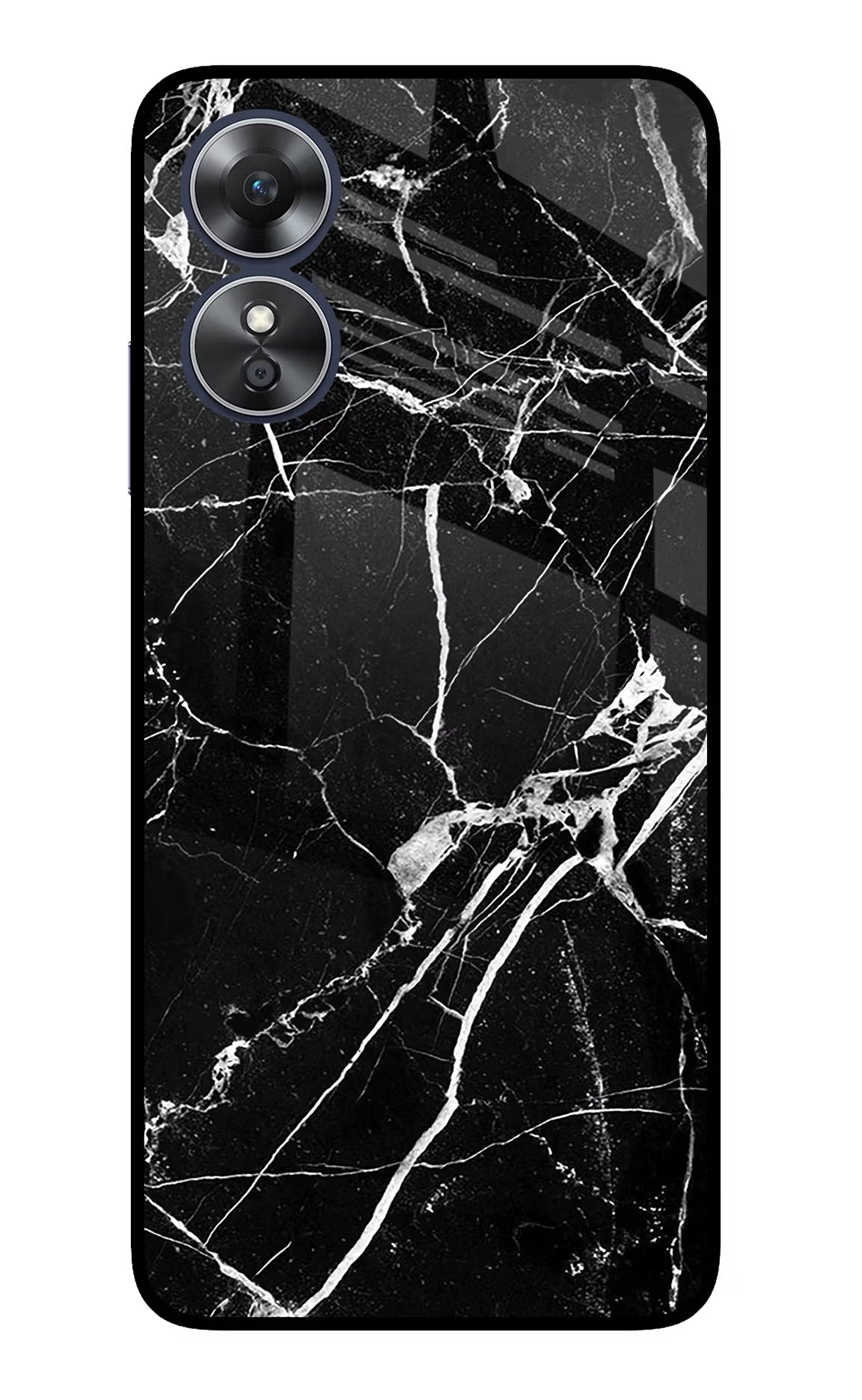 Black Marble Pattern Oppo A17 Glass Case Back Cover by Casekaro