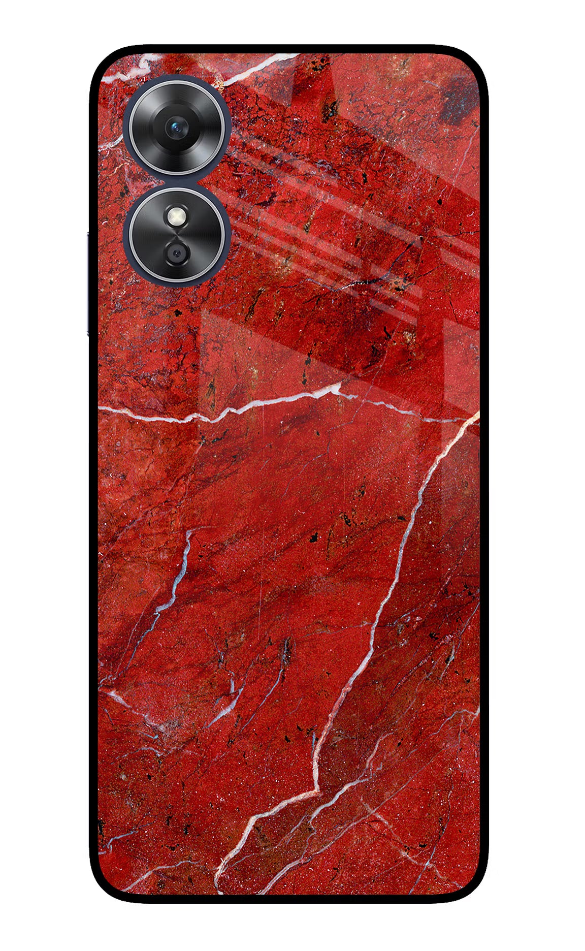 Red Marble Design Oppo A17 Glass Case Back Cover by Casekaro