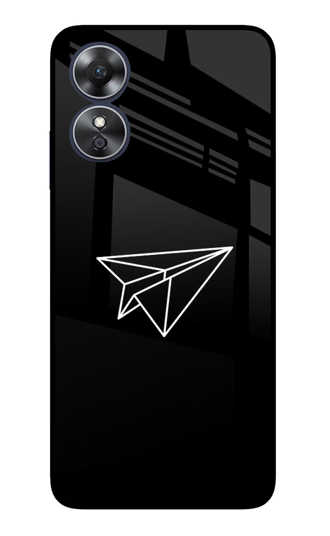Paper Plane White Oppo A17 Glass Case Back Cover by Casekaro
