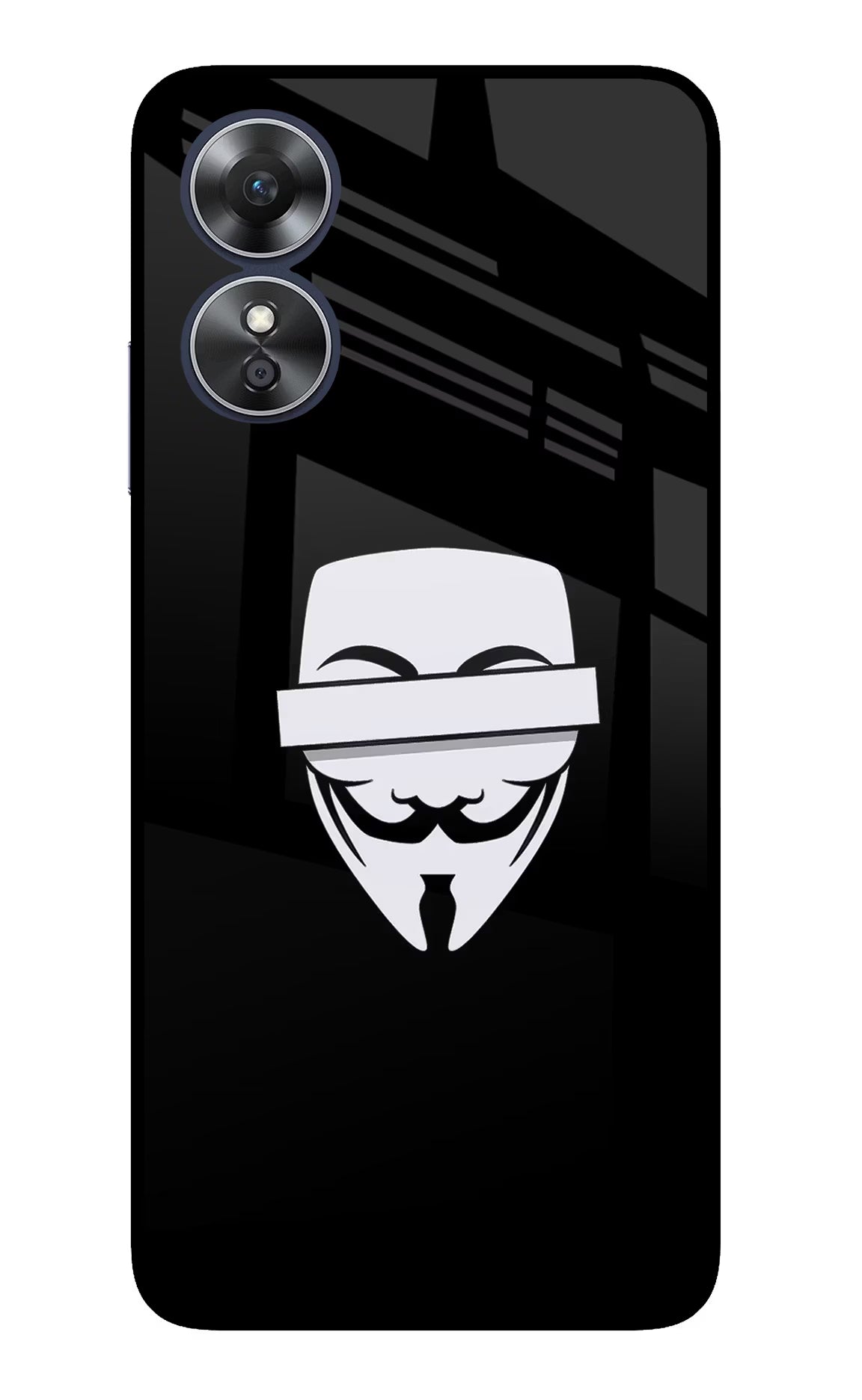 Anonymous Face Oppo A17 Glass Case Back Cover by Casekaro