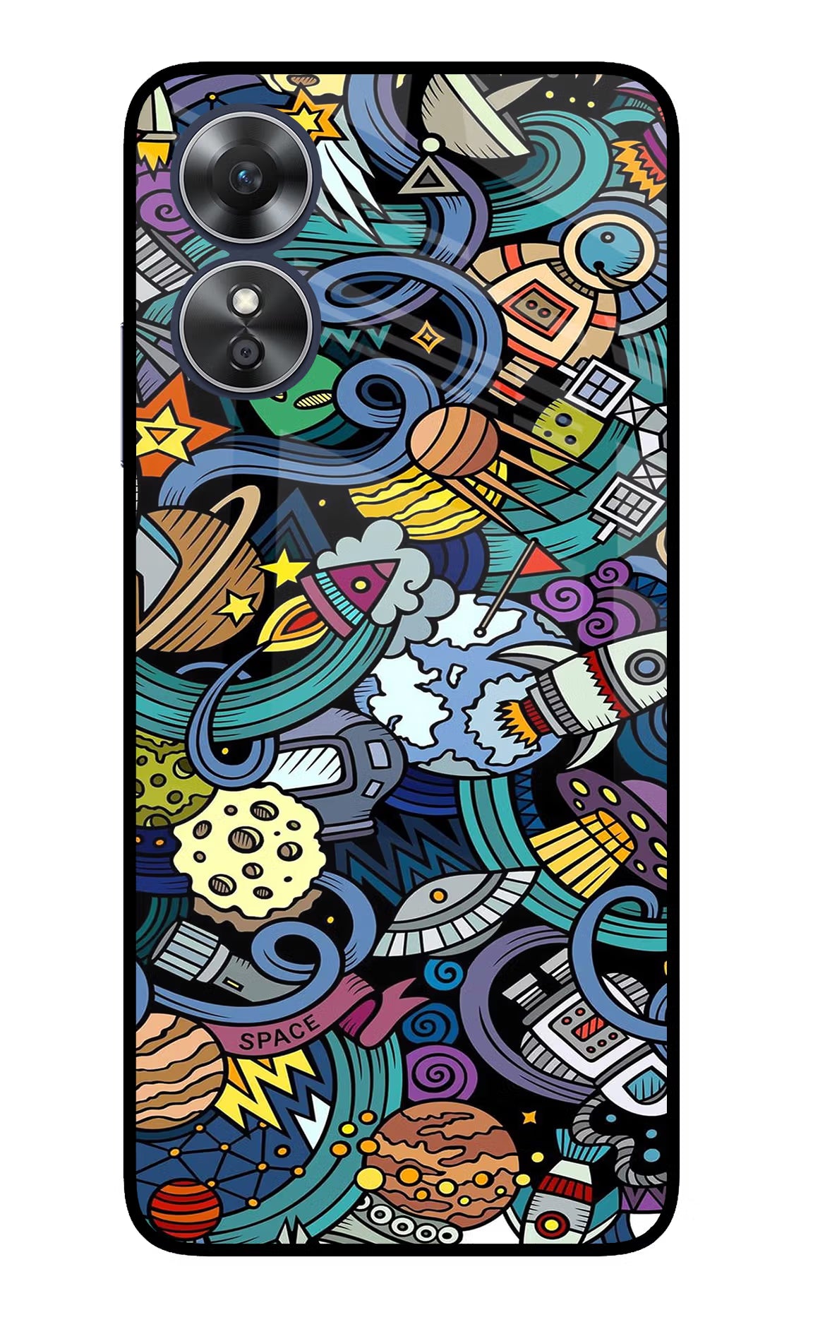 Space Abstract Oppo A17 Glass Case Back Cover by Casekaro