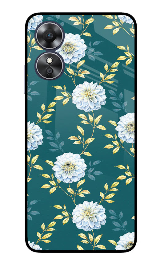 Flowers Oppo A17 Glass Case