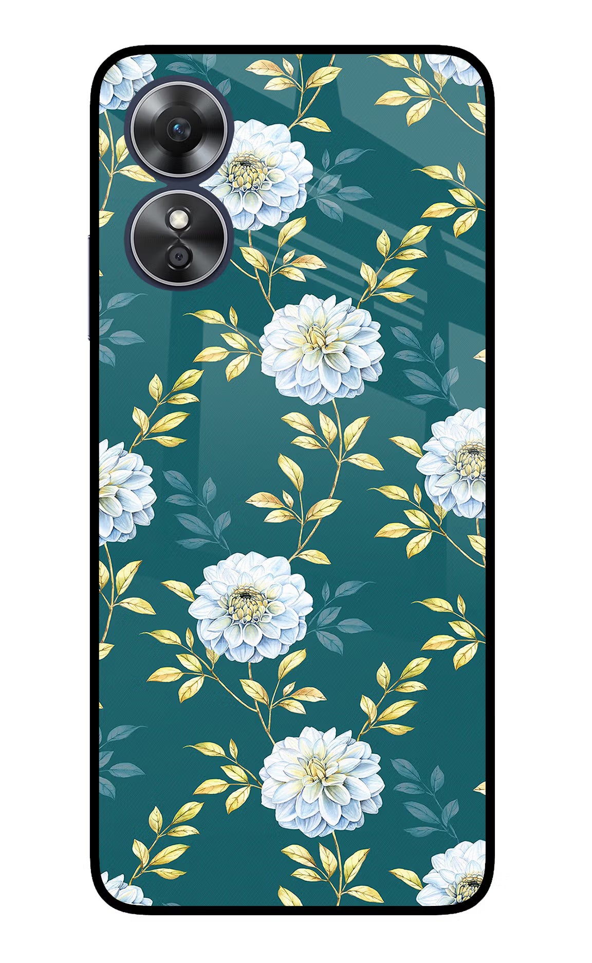 Flowers Oppo A17 Glass Case Back Cover by Casekaro