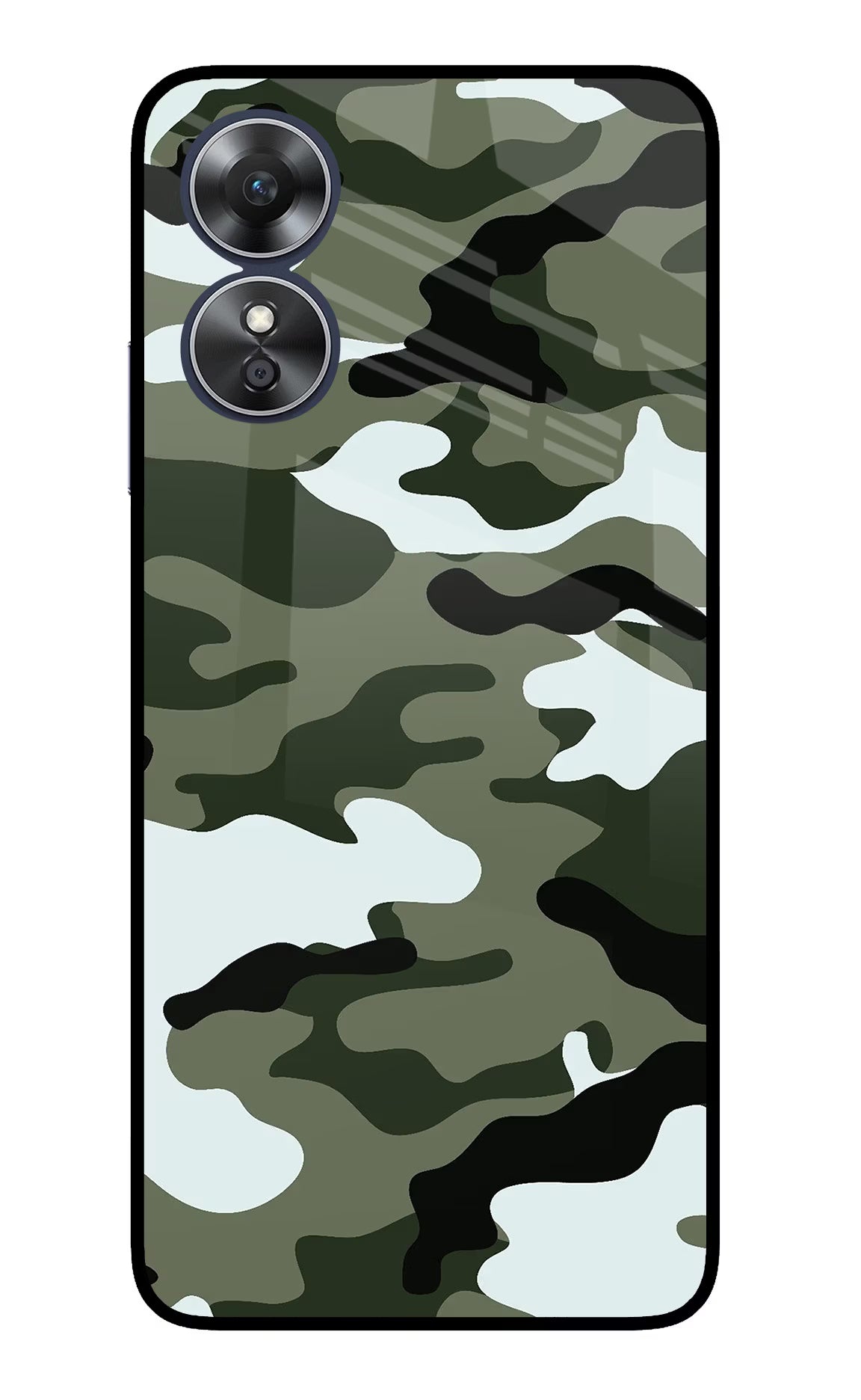 Camouflage Oppo A17 Glass Case Back Cover by Casekaro