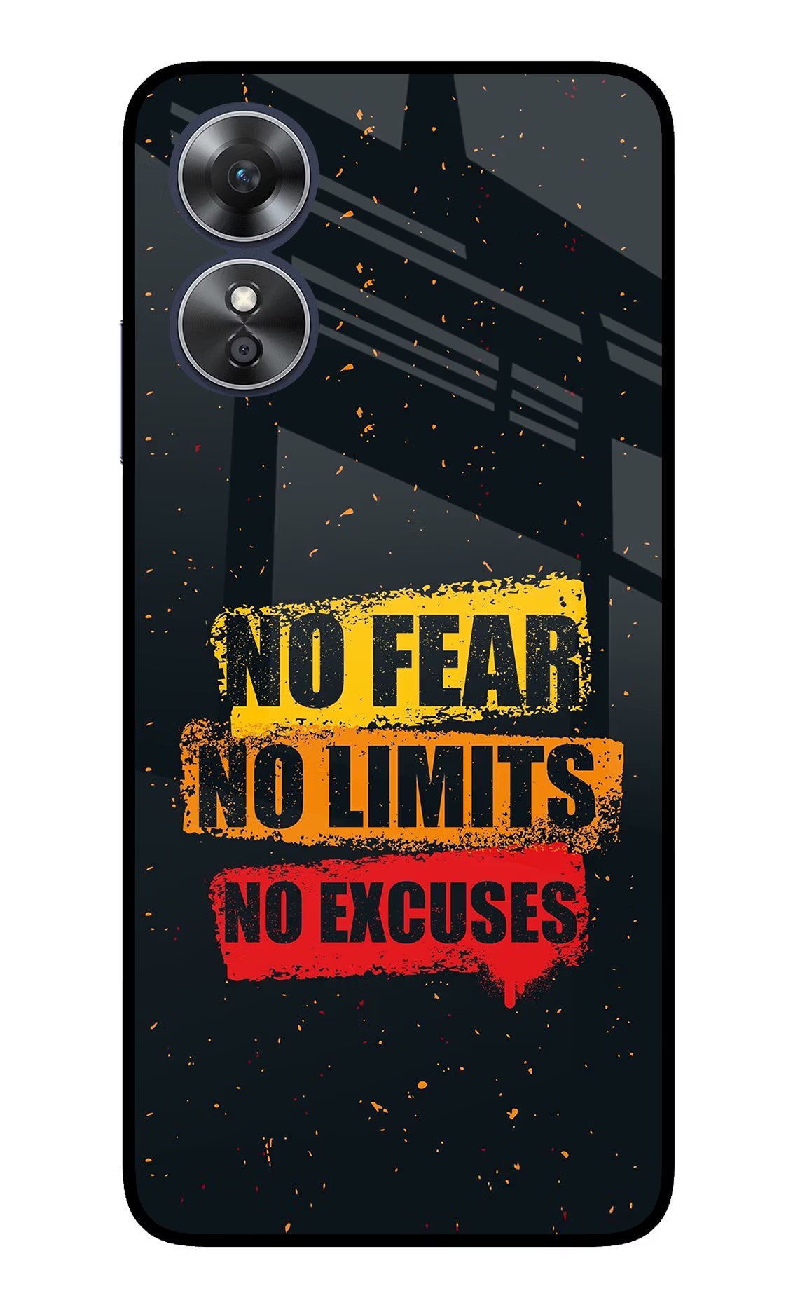 No Fear No Limits No Excuse Oppo A17 Glass Case Back Cover by Casekaro