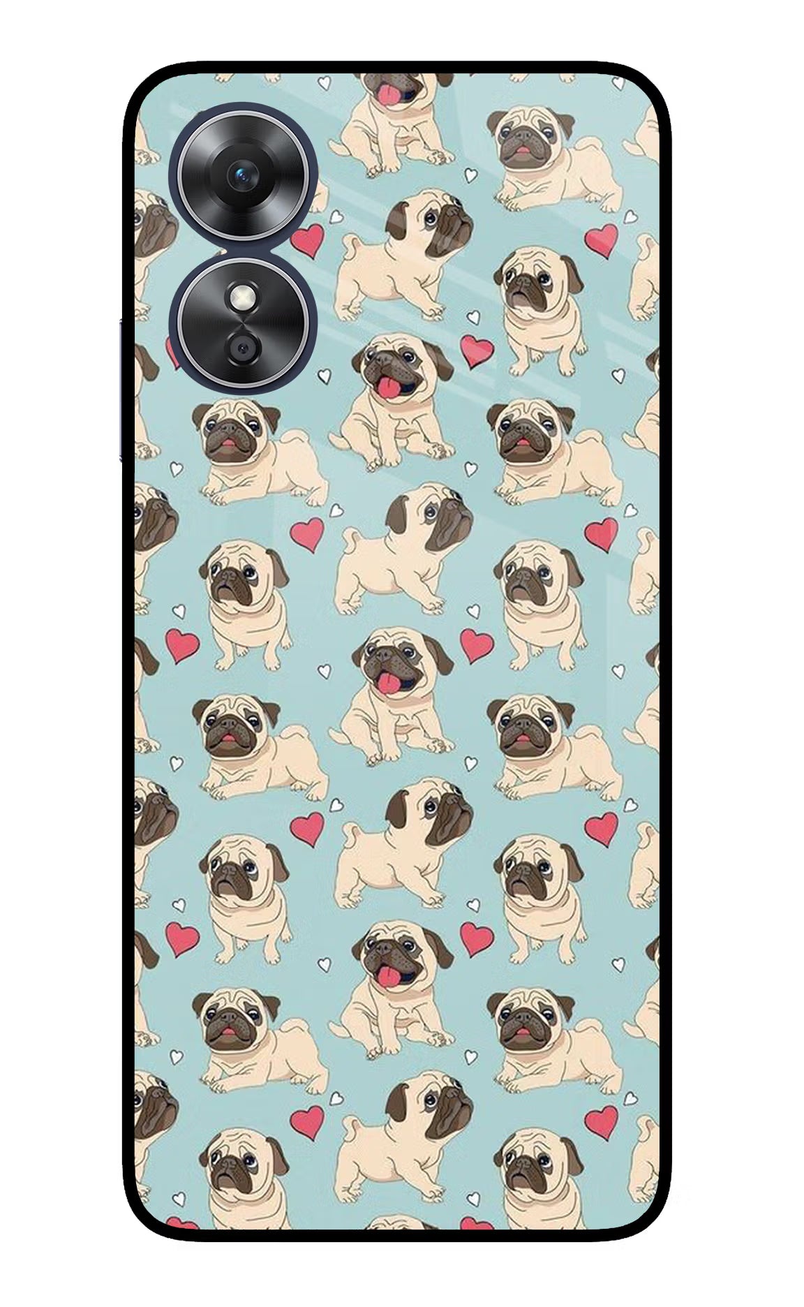 Pug Dog Oppo A17 Glass Case Back Cover by Casekaro