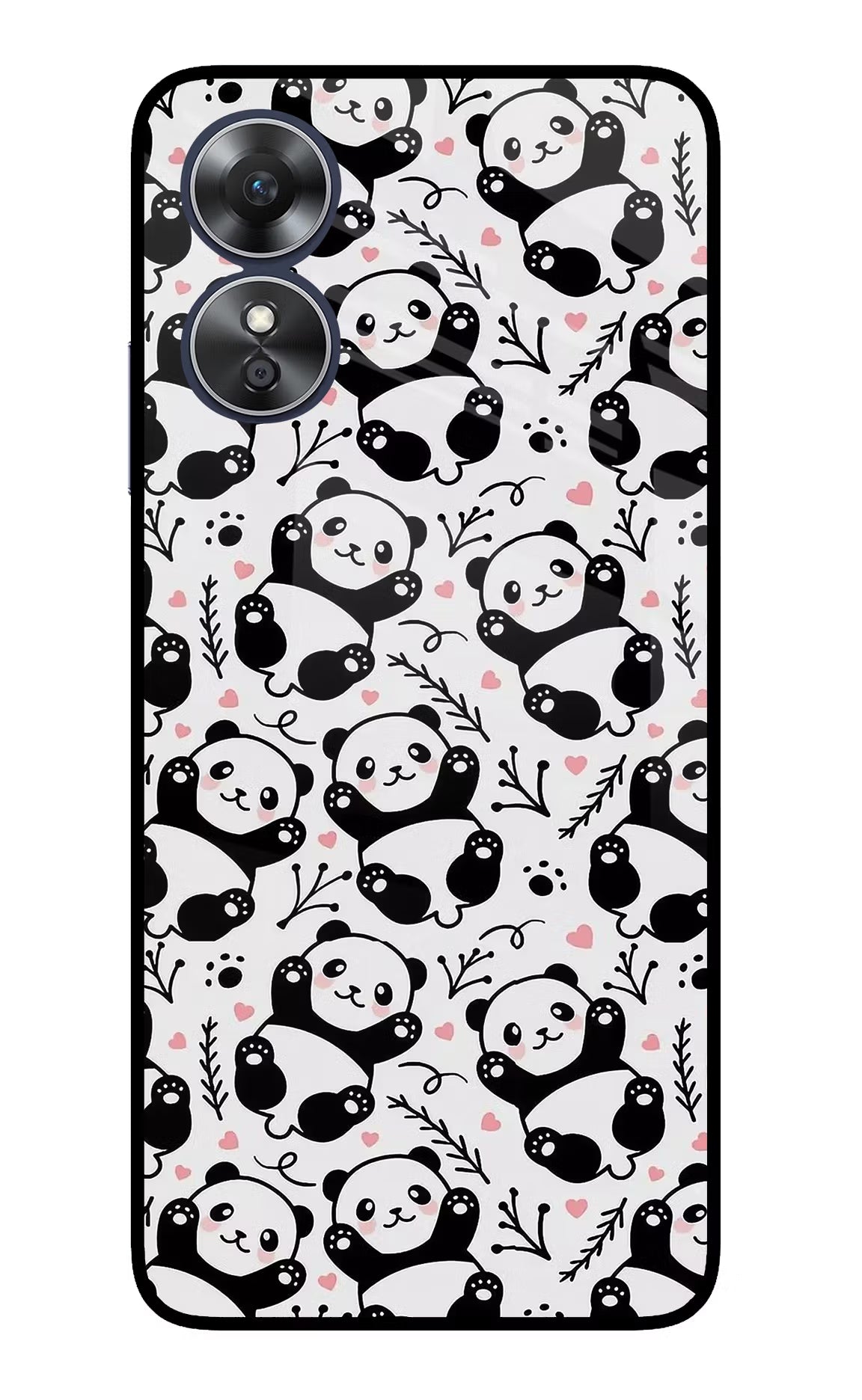 Cute Panda Oppo A17 Glass Case Back Cover by Casekaro