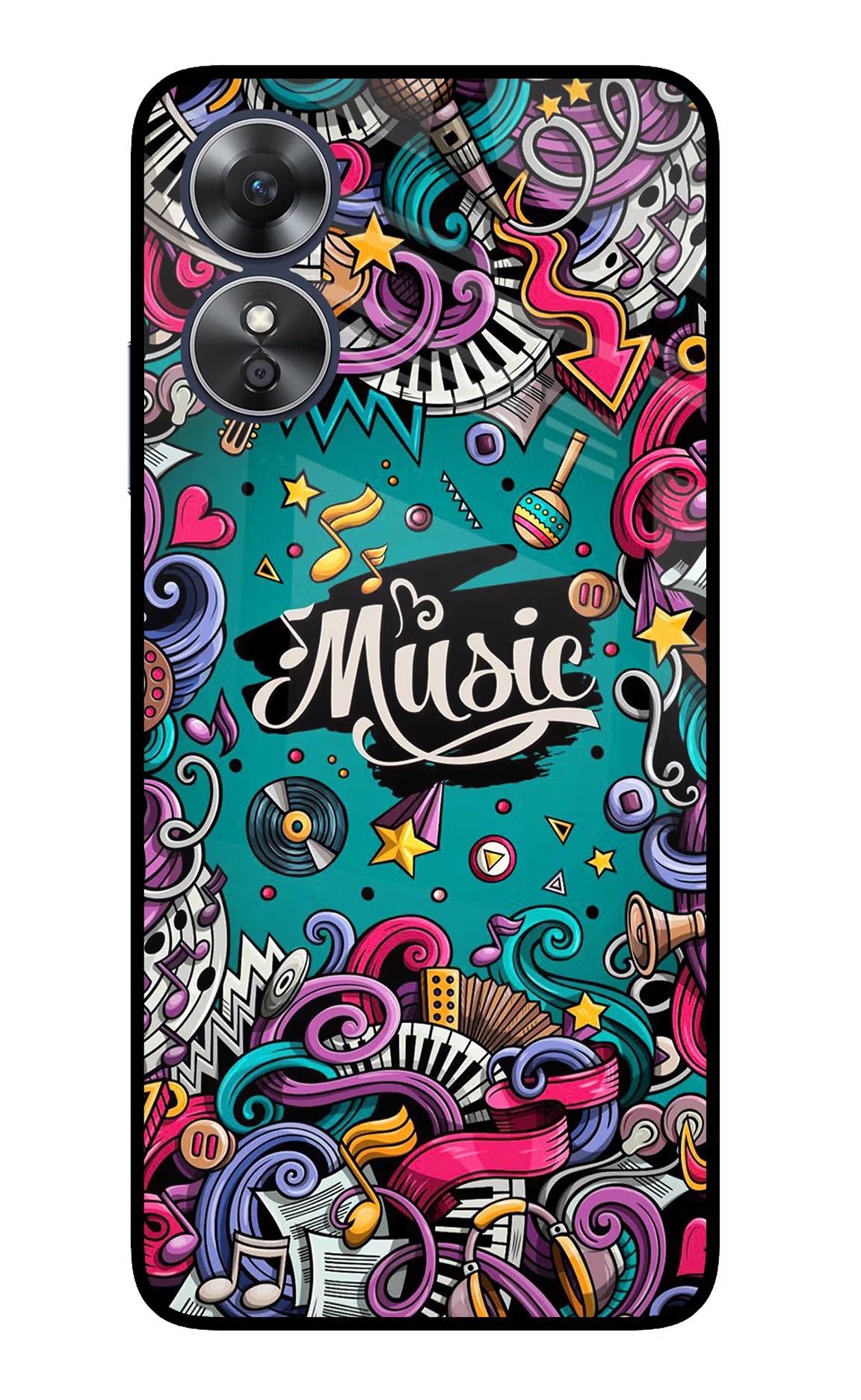 Music Graffiti Oppo A17 Glass Case Back Cover by Casekaro