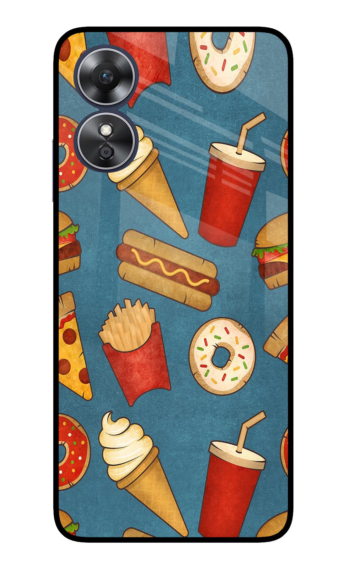 Foodie Oppo A17 Glass Case Back Cover by Casekaro