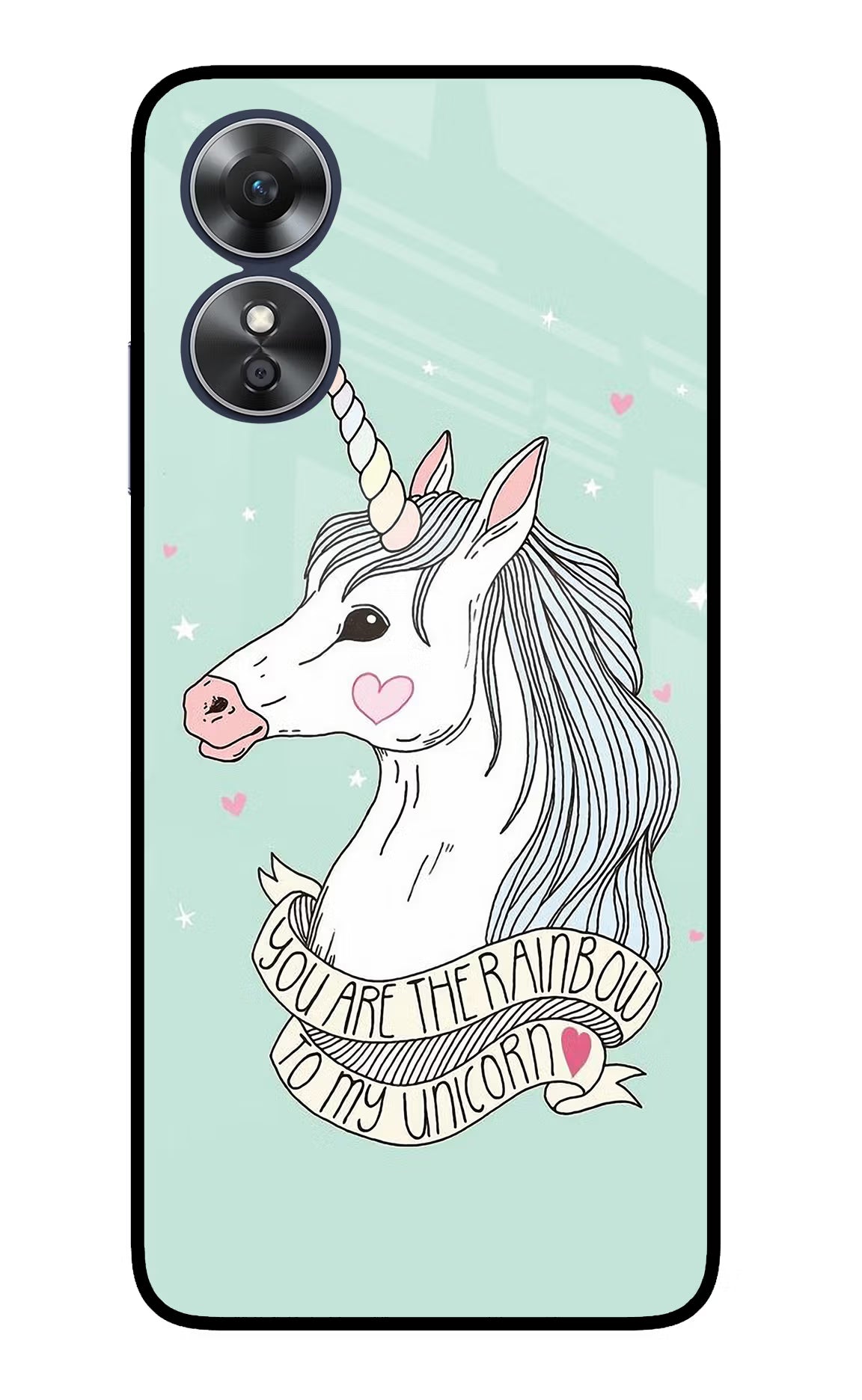 Unicorn Wallpaper Oppo A17 Glass Case Back Cover by Casekaro