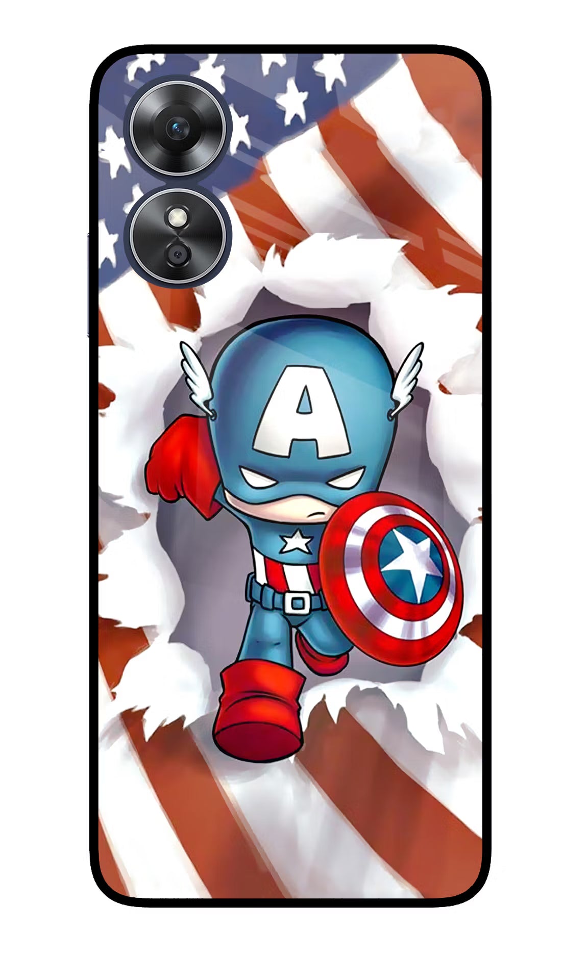 Captain America Oppo A17 Glass Case Back Cover by Casekaro