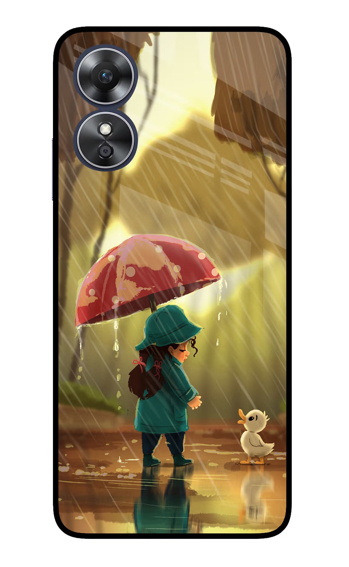 Rainy Day Oppo A17 Glass Case Back Cover by Casekaro