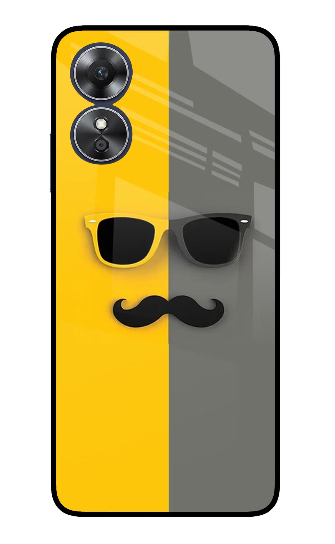Sunglasses with Mustache Oppo A17 Glass Case Back Cover by Casekaro