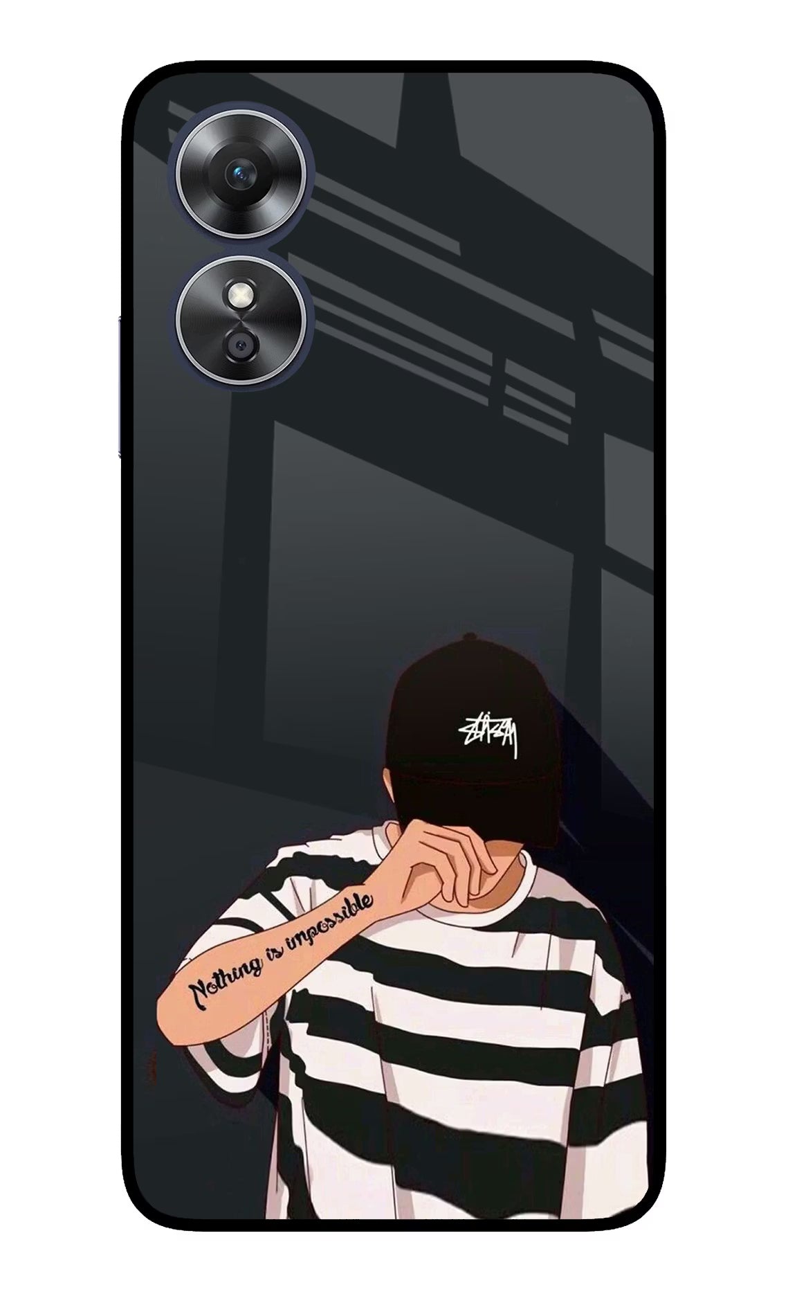 Aesthetic Boy Oppo A17 Glass Case Back Cover by Casekaro