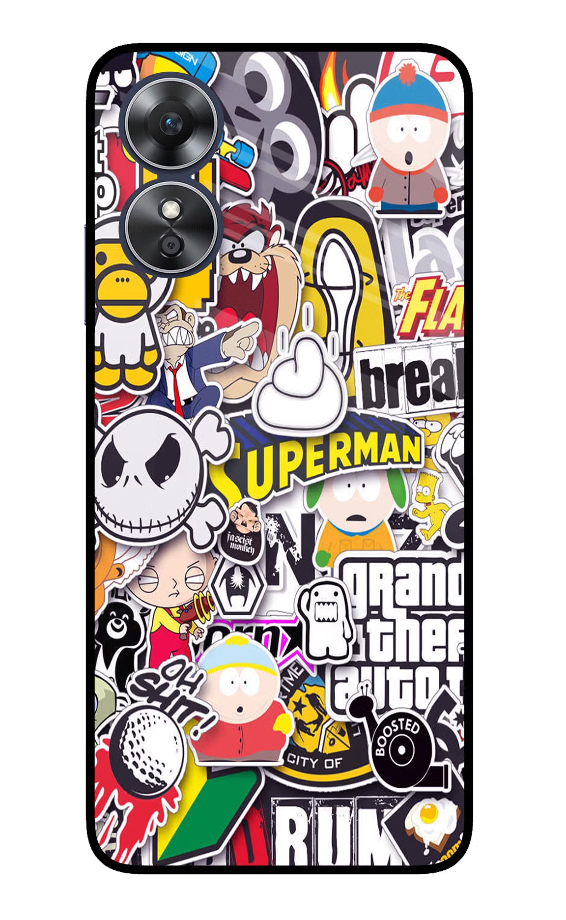Sticker Bomb Oppo A17 Glass Case Back Cover by Casekaro