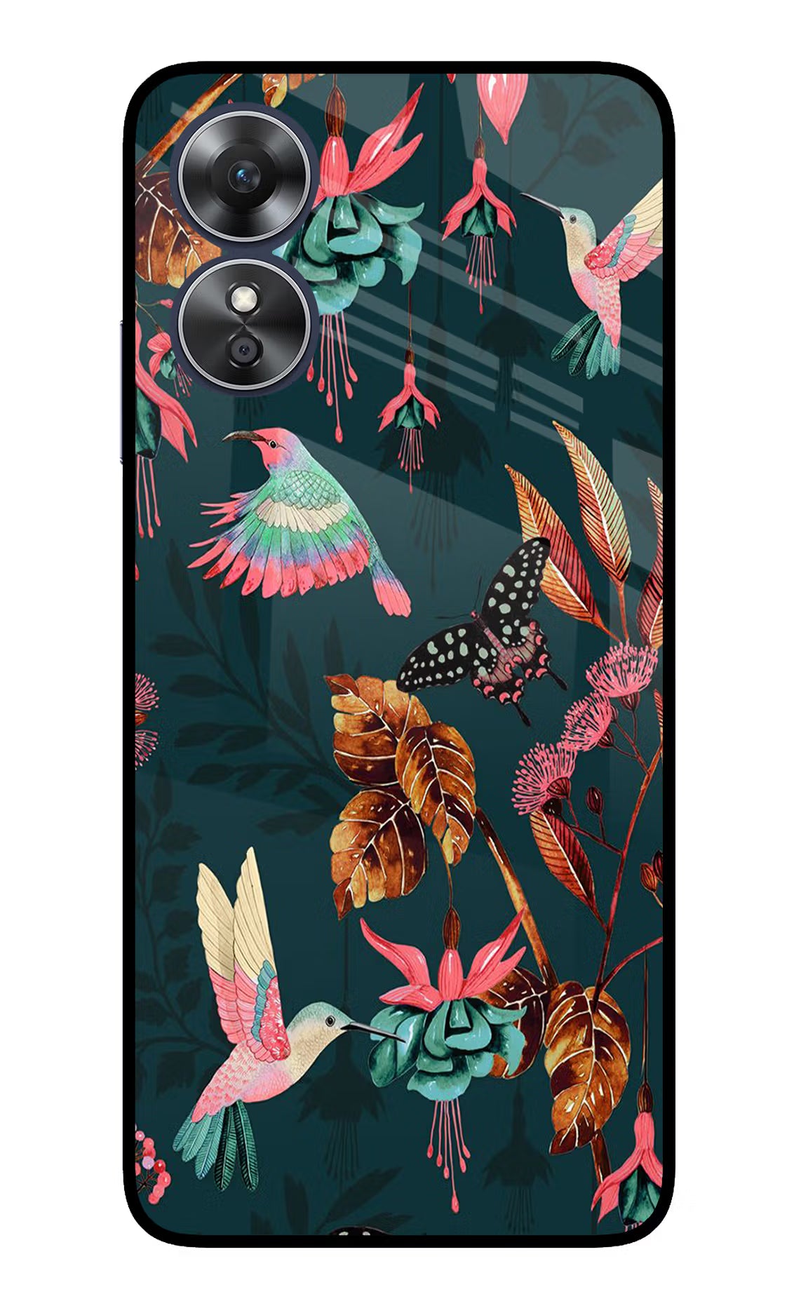 Birds Oppo A17 Glass Case Back Cover by Casekaro