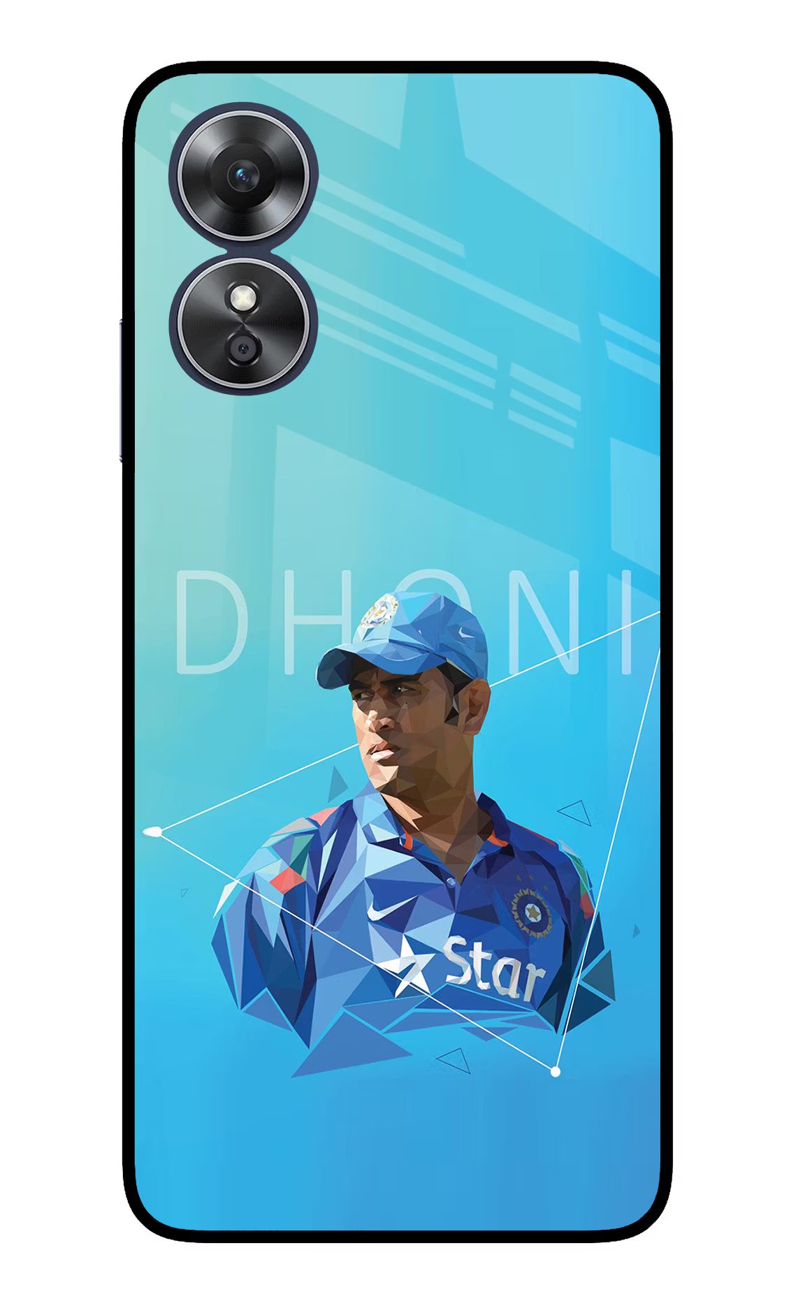 Dhoni Artwork Oppo A17 Glass Case Back Cover by Casekaro