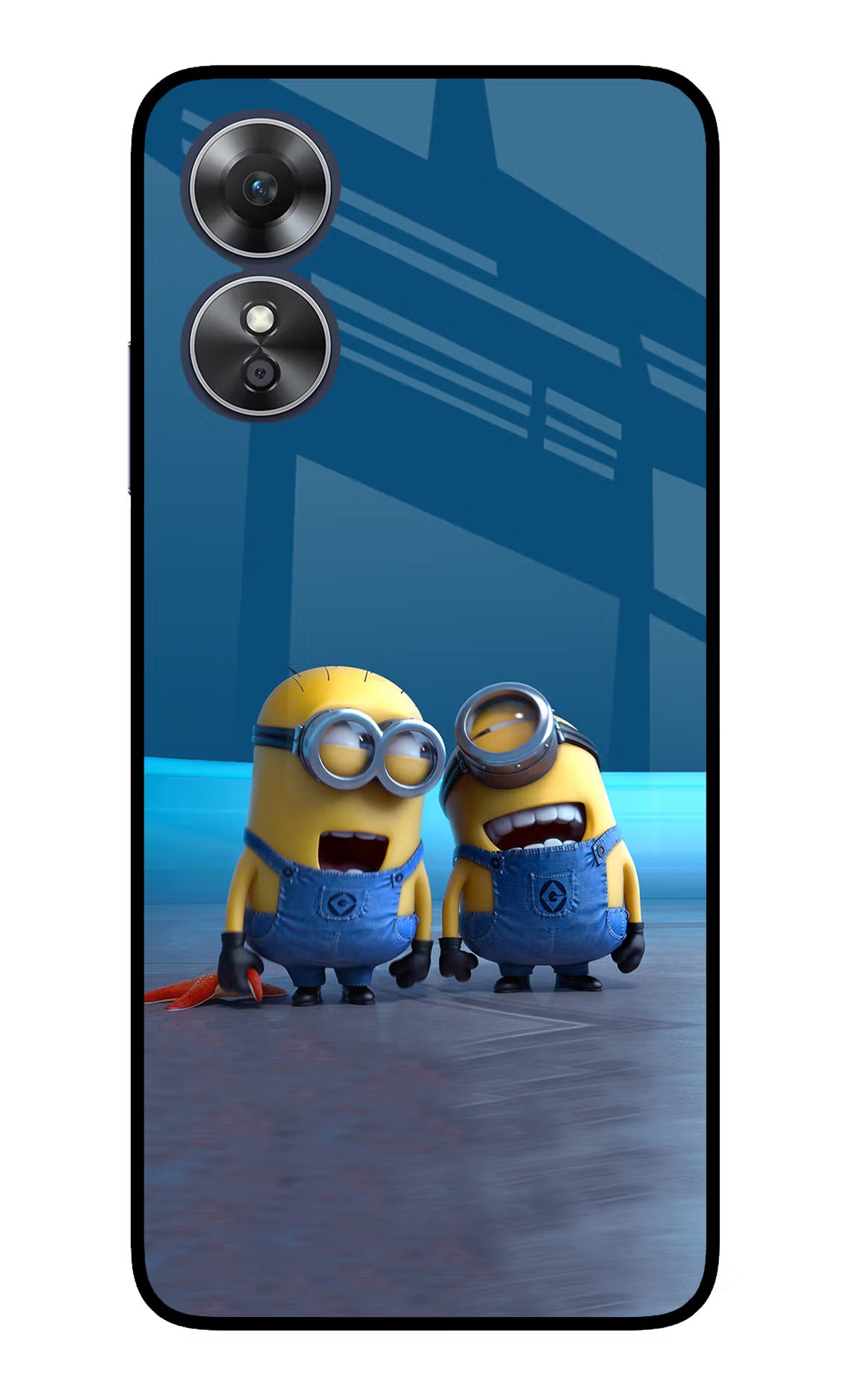 Minion Laughing Oppo A17 Glass Case Back Cover by Casekaro