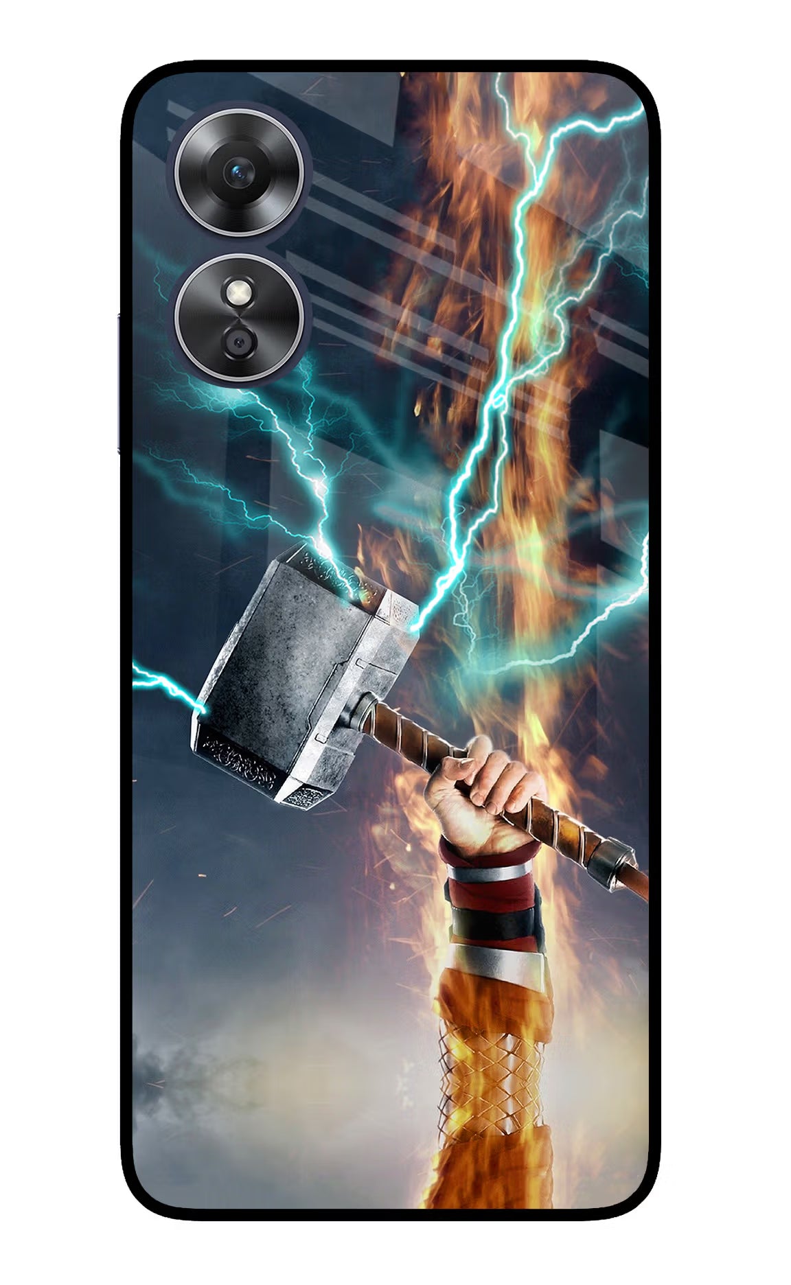 Thor Hammer Mjolnir Oppo A17 Glass Case Back Cover by Casekaro