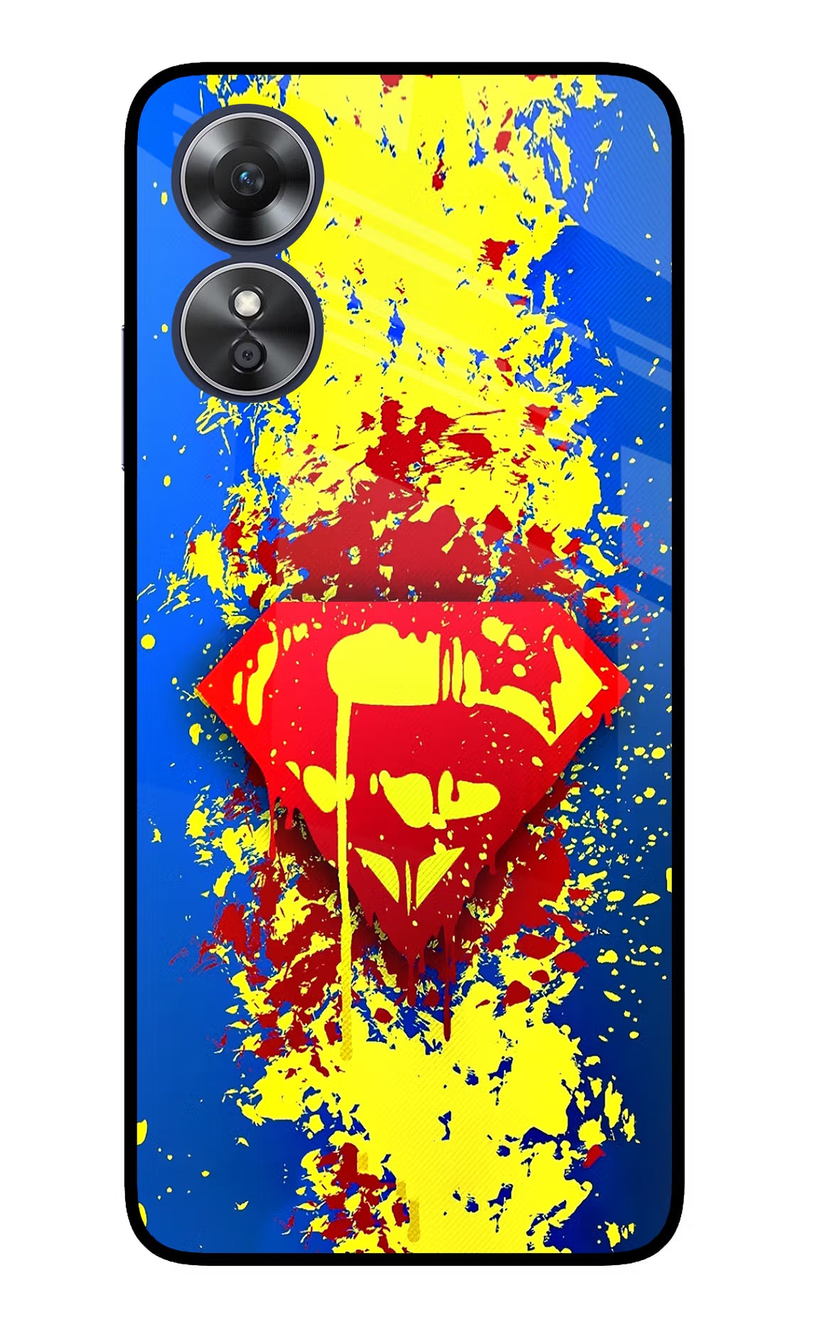 Superman logo Oppo A17 Glass Case Back Cover by Casekaro