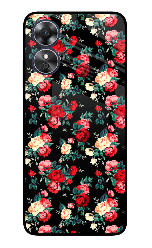 Rose Pattern Oppo A17 Glass Case