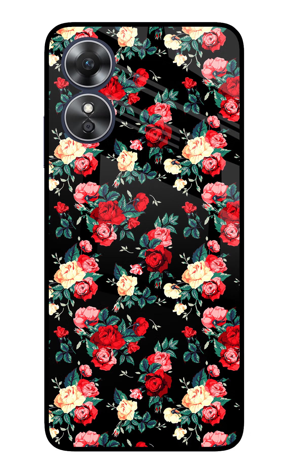 Rose Pattern Oppo A17 Glass Case Back Cover by Casekaro