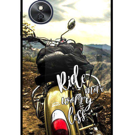 Ride More Worry Less Oppo A17 Glass Case Back Cover by Casekaro