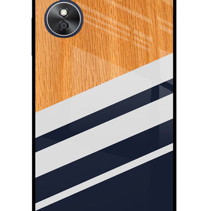 Blue and white wooden Oppo A17 Glass Case Back Cover by Casekaro