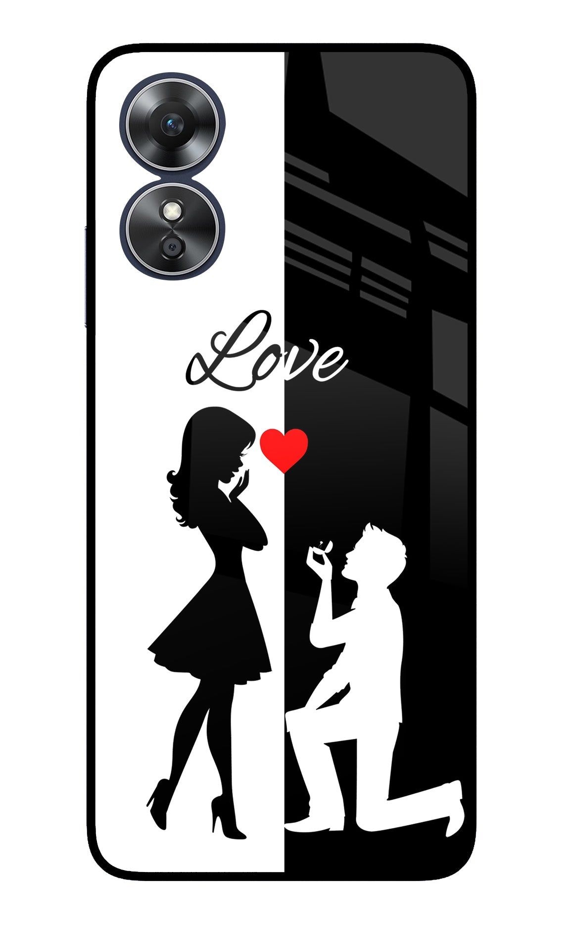 Love Propose Black And White Oppo A17 Glass Case