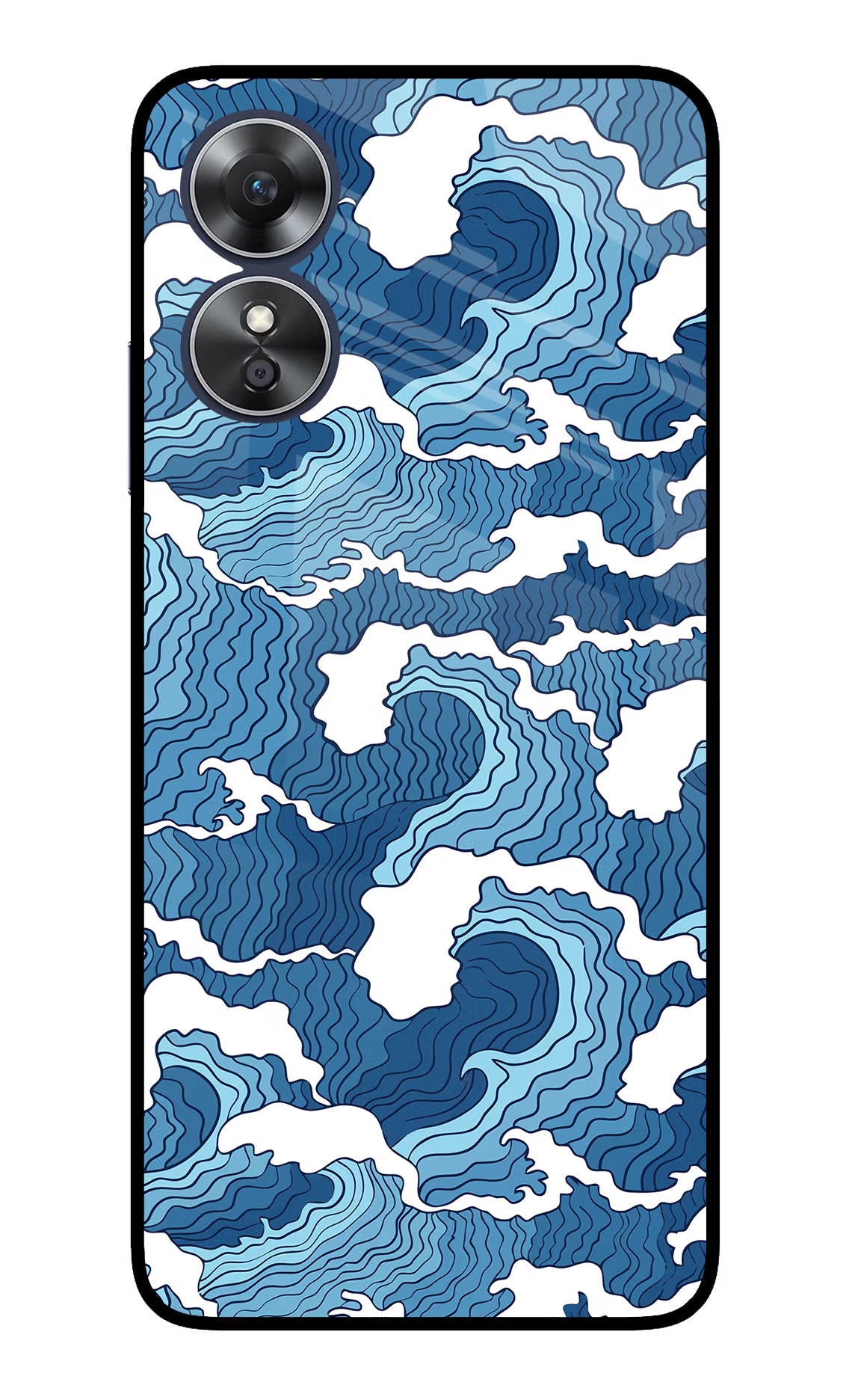 Blue Waves Oppo A17 Glass Case Back Cover by Casekaro