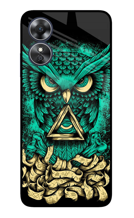 Green Owl Oppo A17 Glass Case