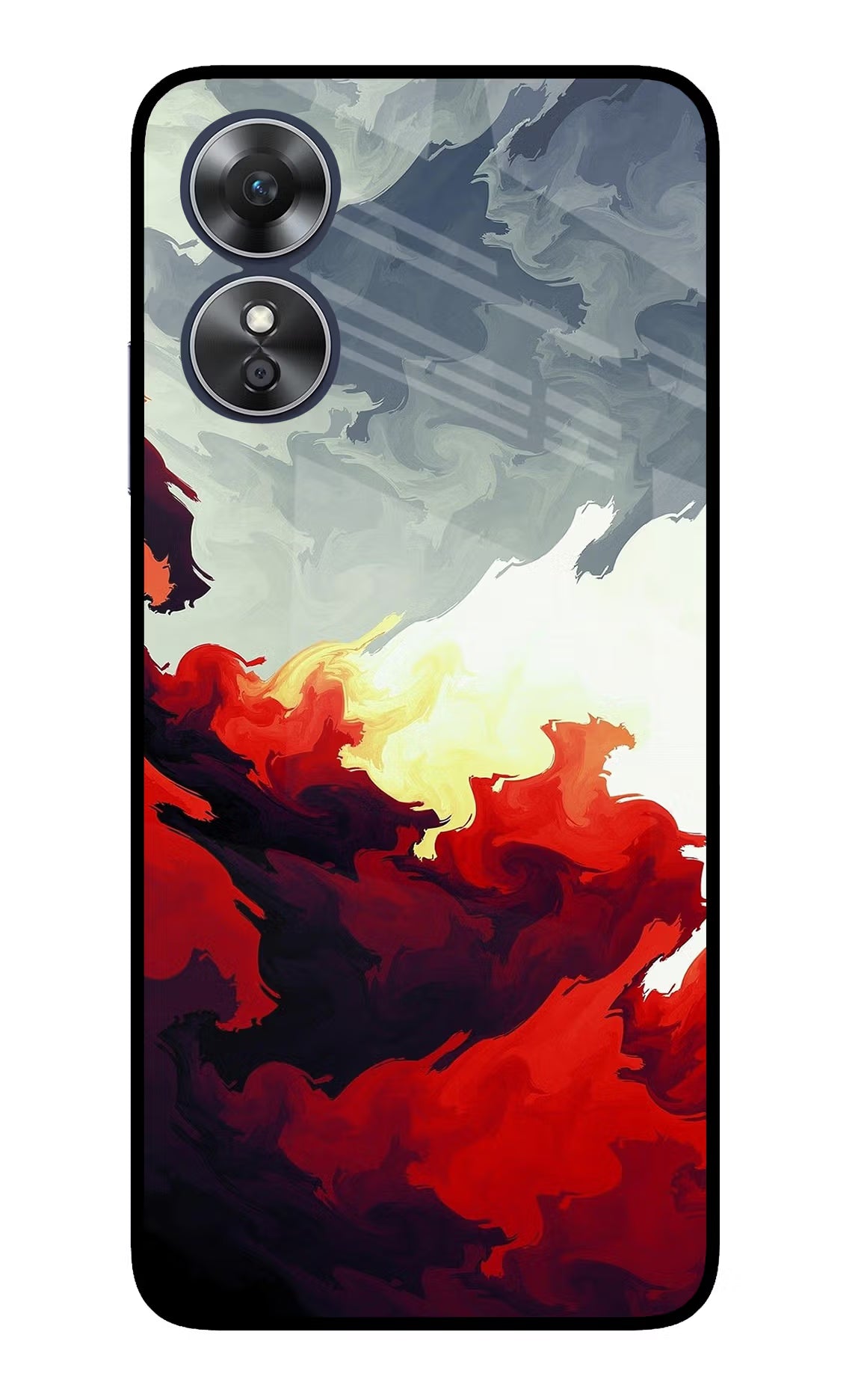 Fire Cloud Oppo A17 Glass Case Back Cover by Casekaro