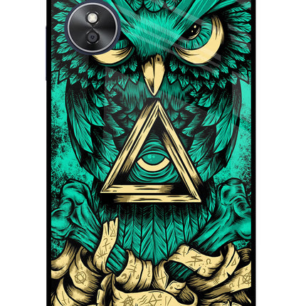 Green Owl Oppo A17 Glass Case Back Cover by Casekaro