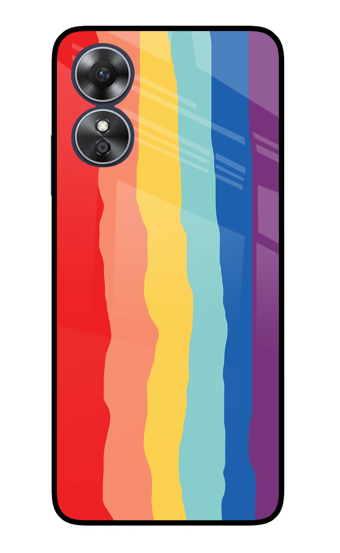 Rainbow Oppo A17 Glass Case Back Cover by Casekaro