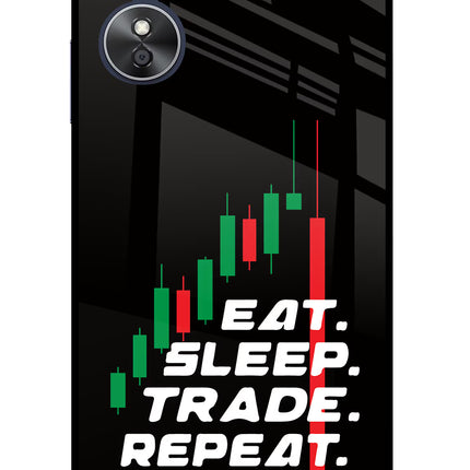 Eat Sleep Trade Repeat Oppo A17 Glass Case Back Cover by Casekaro