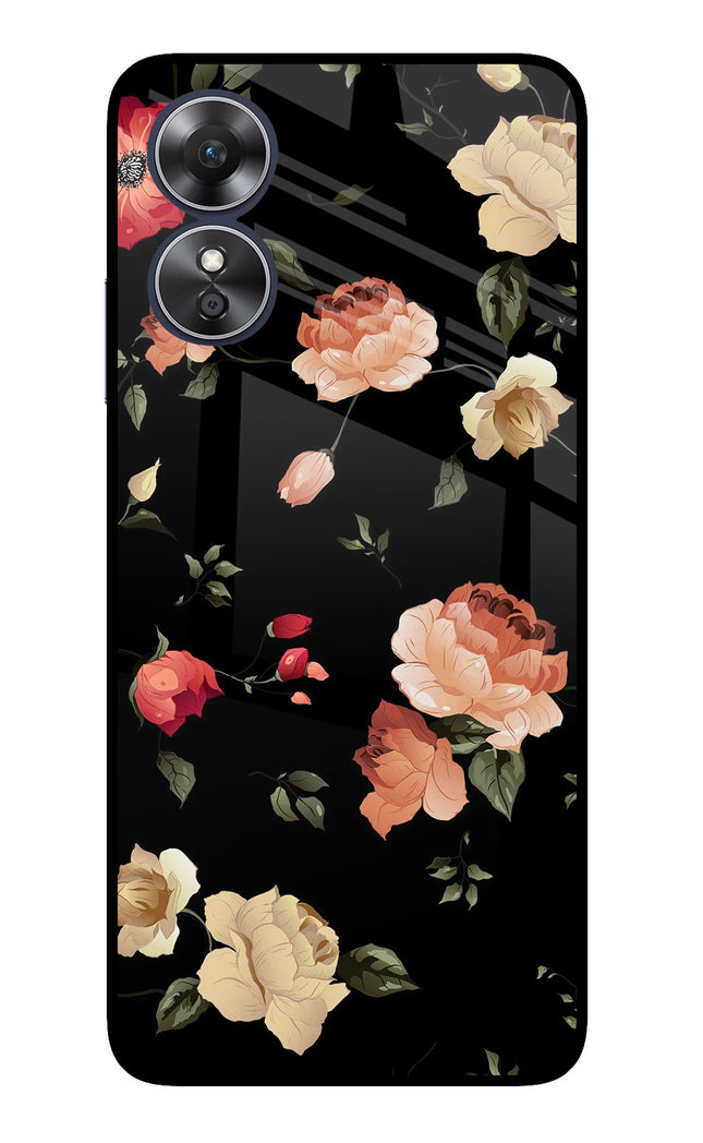 Flowers Oppo A17 Glass Case Back Cover by Casekaro