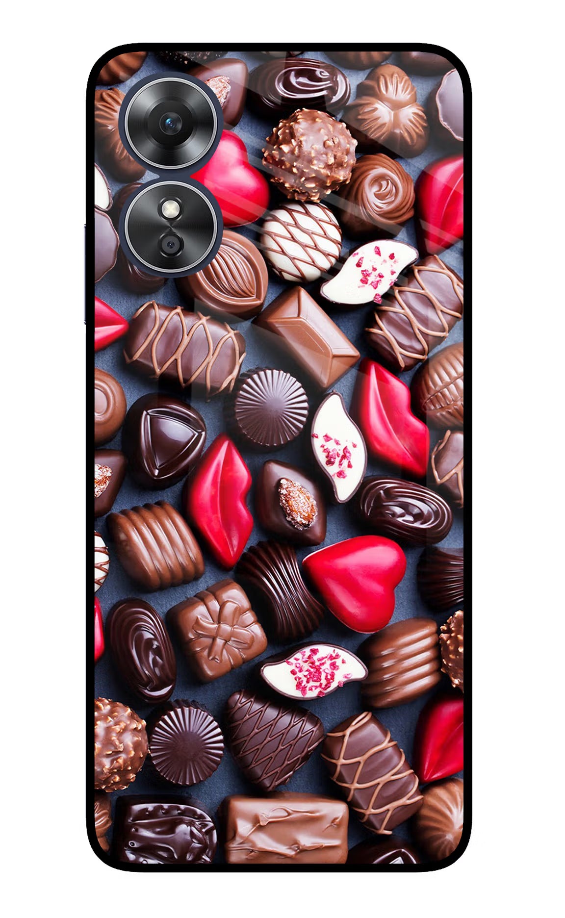 Chocolates Oppo A17 Glass Case Back Cover by Casekaro