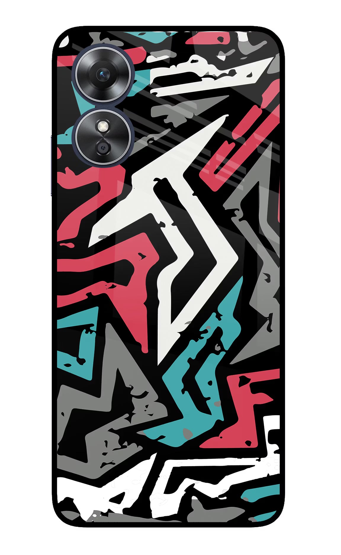 Geometric Graffiti Oppo A17 Glass Case Back Cover by Casekaro