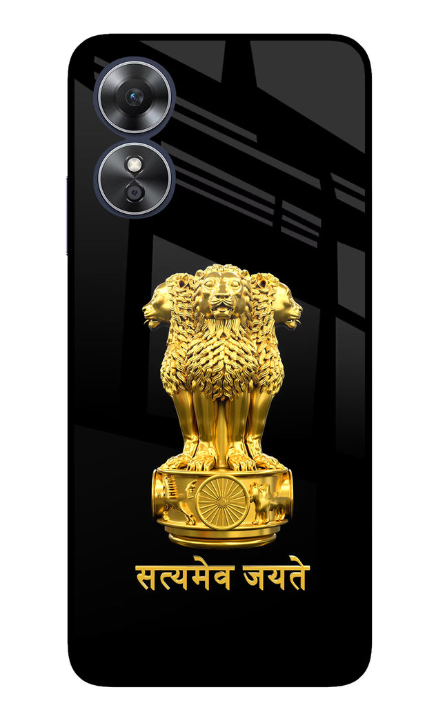 Satyamev Jayate Golden Oppo A17 Glass Case Back Cover by Casekaro