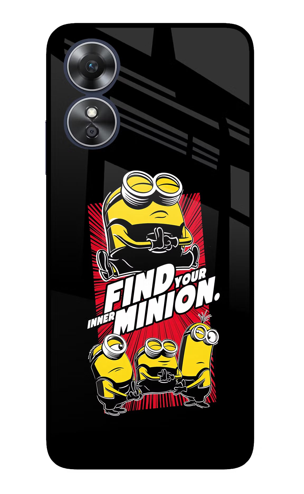 Find your inner Minion Oppo A17 Glass Case Back Cover by Casekaro