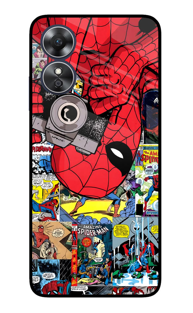 Spider Man Oppo A17 Glass Case Back Cover by Casekaro