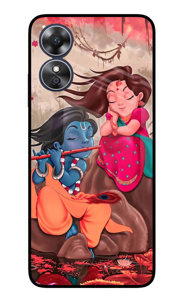 Radhe Krishna Oppo A17 Glass Case Back Cover by Casekaro